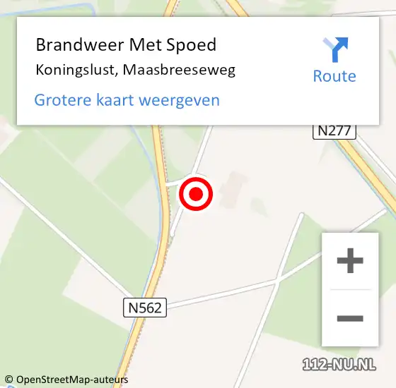 Locatie op kaart van de 112 melding: Brandweer Met Spoed Naar Koningslust, Maasbreeseweg op 27 september 2023 11:17