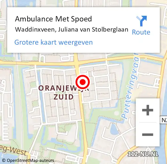 Locatie op kaart van de 112 melding: Ambulance Met Spoed Naar Waddinxveen, Juliana van Stolberglaan op 27 september 2023 11:35