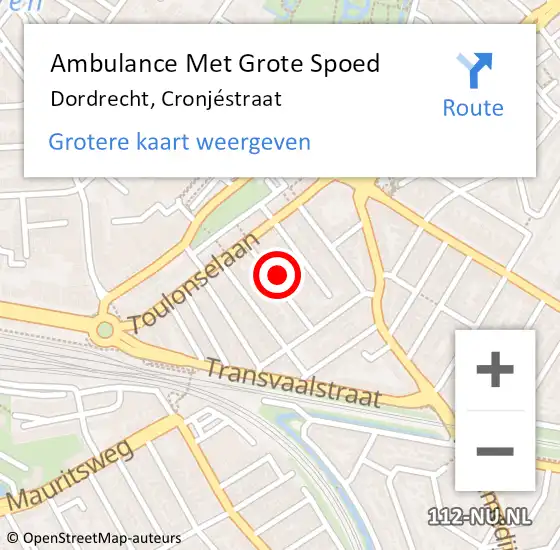 Locatie op kaart van de 112 melding: Ambulance Met Grote Spoed Naar Dordrecht, Cronjéstraat op 27 september 2023 11:43