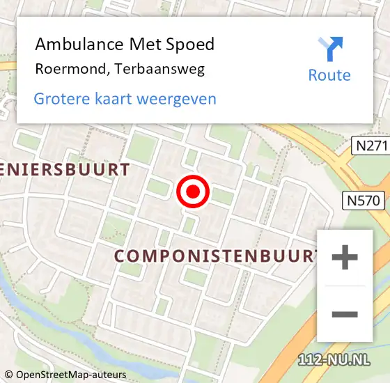 Locatie op kaart van de 112 melding: Ambulance Met Spoed Naar Roermond, Terbaansweg op 27 september 2023 11:44