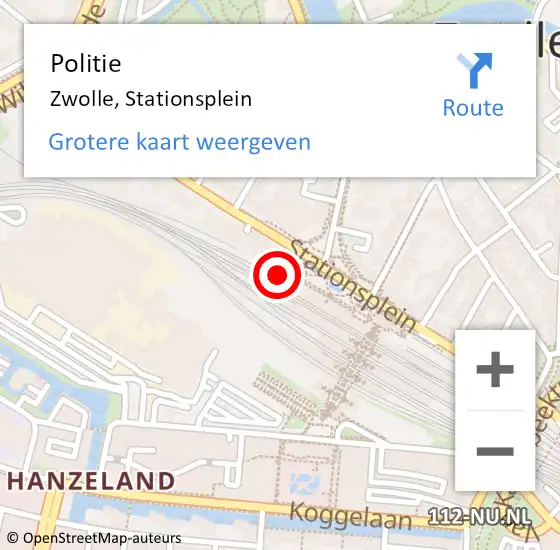 Locatie op kaart van de 112 melding: Politie Zwolle, Stationsplein op 27 september 2023 11:49