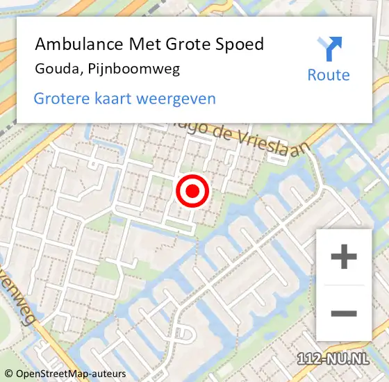 Locatie op kaart van de 112 melding: Ambulance Met Grote Spoed Naar Gouda, Pijnboomweg op 27 september 2023 12:02