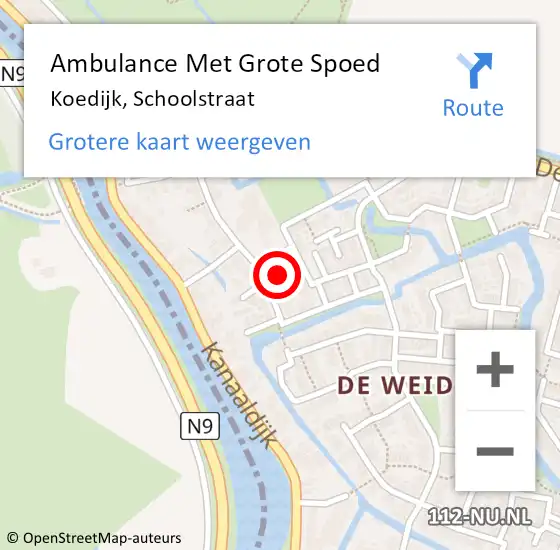 Locatie op kaart van de 112 melding: Ambulance Met Grote Spoed Naar Koedijk, Schoolstraat op 27 september 2023 12:11