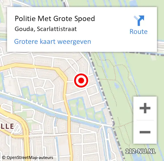 Locatie op kaart van de 112 melding: Politie Met Grote Spoed Naar Gouda, Scarlattistraat op 27 september 2023 12:35