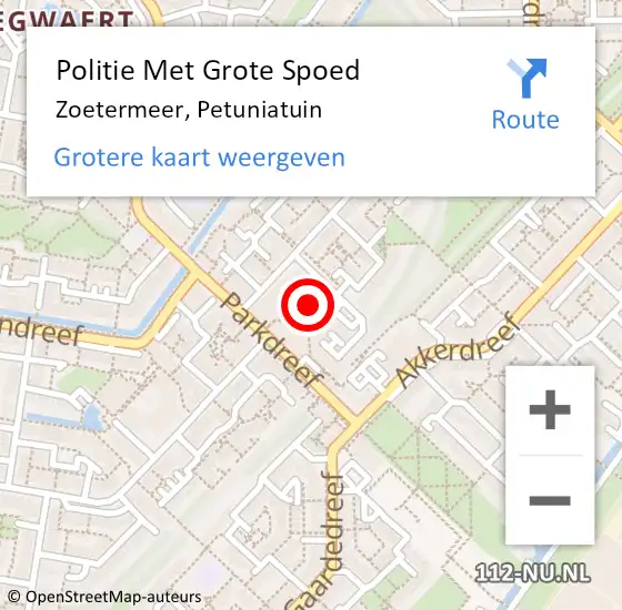 Locatie op kaart van de 112 melding: Politie Met Grote Spoed Naar Zoetermeer, Petuniatuin op 27 september 2023 13:13