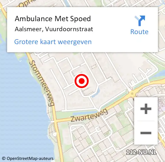 Locatie op kaart van de 112 melding: Ambulance Met Spoed Naar Aalsmeer, Vuurdoornstraat op 27 september 2023 13:29