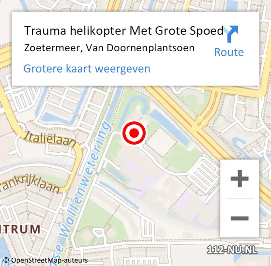 Locatie op kaart van de 112 melding: Trauma helikopter Met Grote Spoed Naar Zoetermeer, Van Doornenplantsoen op 27 september 2023 13:38