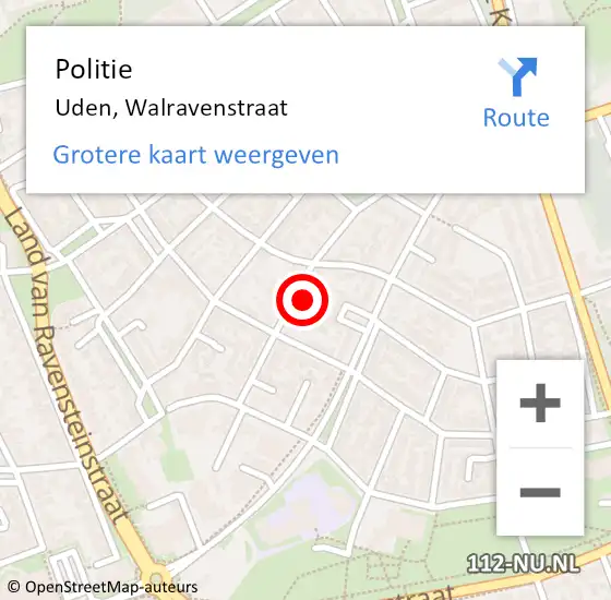 Locatie op kaart van de 112 melding: Politie Uden, Walravenstraat op 27 september 2023 13:58