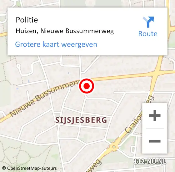 Locatie op kaart van de 112 melding: Politie Huizen, Nieuwe Bussummerweg op 27 september 2023 14:39