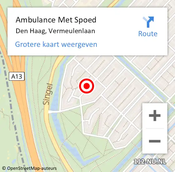 Locatie op kaart van de 112 melding: Ambulance Met Spoed Naar Den Haag, Vermeulenlaan op 27 september 2023 14:57