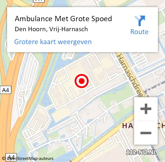 Locatie op kaart van de 112 melding: Ambulance Met Grote Spoed Naar Den Hoorn, Vrij-Harnasch op 27 september 2023 15:25