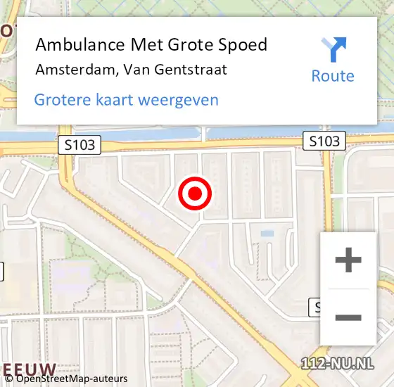 Locatie op kaart van de 112 melding: Ambulance Met Grote Spoed Naar Amsterdam, Van Gentstraat op 27 september 2023 15:26
