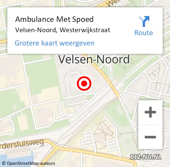 Locatie op kaart van de 112 melding: Ambulance Met Spoed Naar Velsen-Noord, Westerwijkstraat op 27 september 2023 15:32
