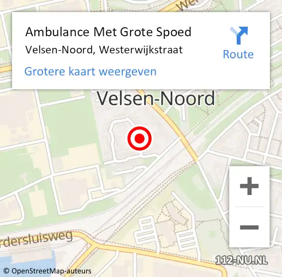 Locatie op kaart van de 112 melding: Ambulance Met Grote Spoed Naar Velsen-Noord, Westerwijkstraat op 27 september 2023 15:50