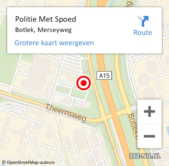 Locatie op kaart van de 112 melding: Politie Met Spoed Naar Botlek, Merseyweg op 27 september 2023 15:51