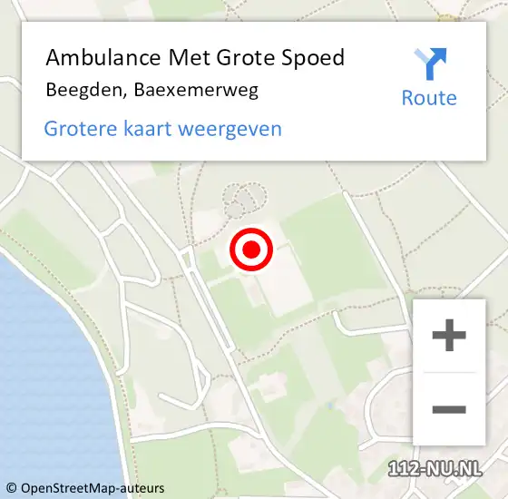 Locatie op kaart van de 112 melding: Ambulance Met Grote Spoed Naar Beegden, Baexemerweg op 27 september 2023 15:55