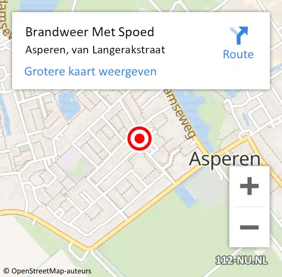 Locatie op kaart van de 112 melding: Brandweer Met Spoed Naar Asperen, van Langerakstraat op 27 september 2023 16:22