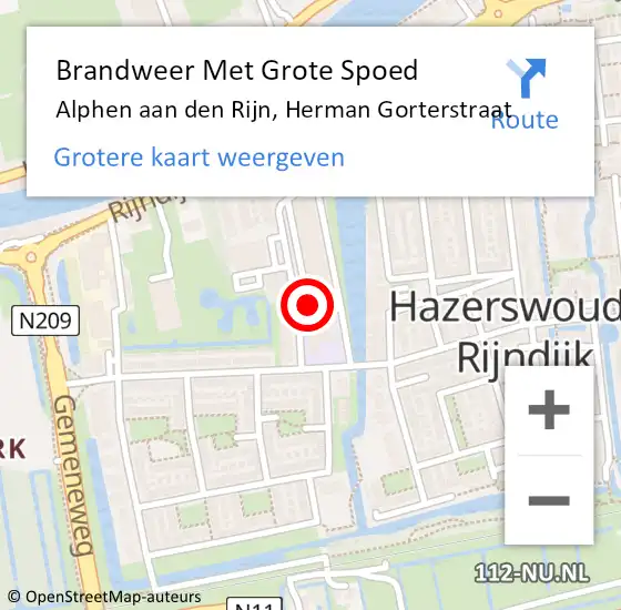 Locatie op kaart van de 112 melding: Brandweer Met Grote Spoed Naar Alphen aan den Rijn, Herman Gorterstraat op 27 september 2023 16:32