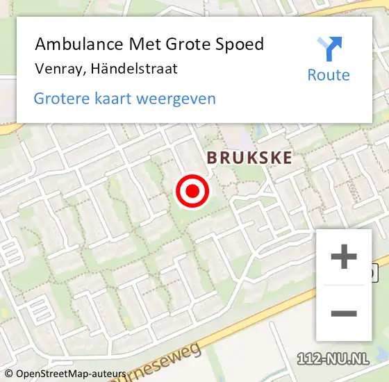 Locatie op kaart van de 112 melding: Ambulance Met Grote Spoed Naar Venray, Händelstraat op 27 september 2023 16:41