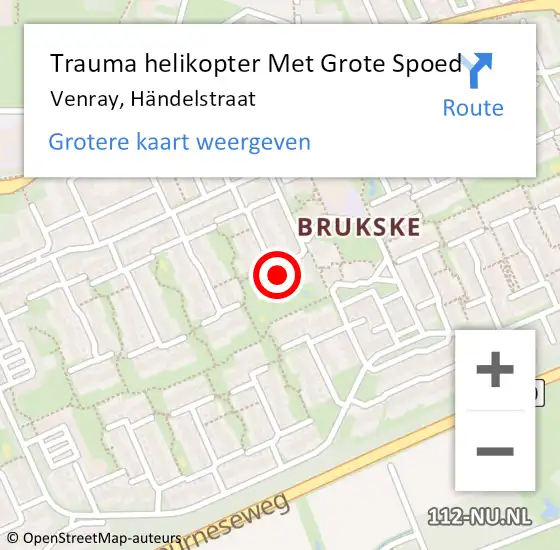 Locatie op kaart van de 112 melding: Trauma helikopter Met Grote Spoed Naar Venray, Händelstraat op 27 september 2023 16:41