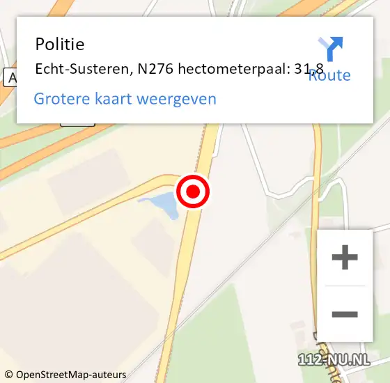 Locatie op kaart van de 112 melding: Politie Echt-Susteren, N276 hectometerpaal: 31,8 op 27 september 2023 16:54