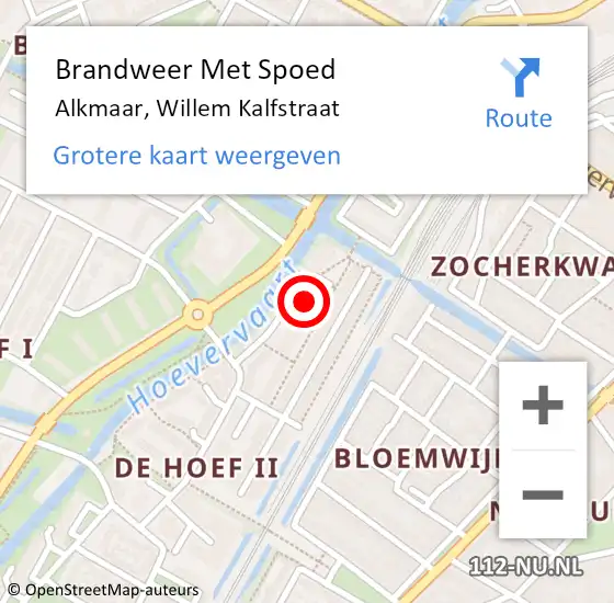 Locatie op kaart van de 112 melding: Brandweer Met Spoed Naar Alkmaar, Willem Kalfstraat op 27 september 2023 17:04