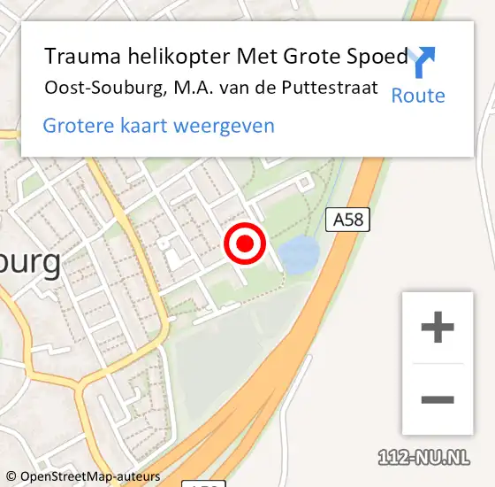 Locatie op kaart van de 112 melding: Trauma helikopter Met Grote Spoed Naar Oost-Souburg, M.A. van de Puttestraat op 27 september 2023 17:06