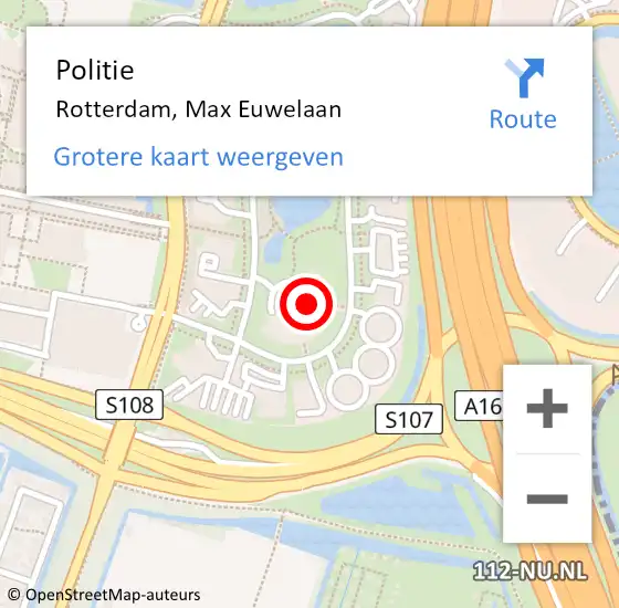 Locatie op kaart van de 112 melding: Politie Rotterdam, Max Euwelaan op 27 september 2023 17:08