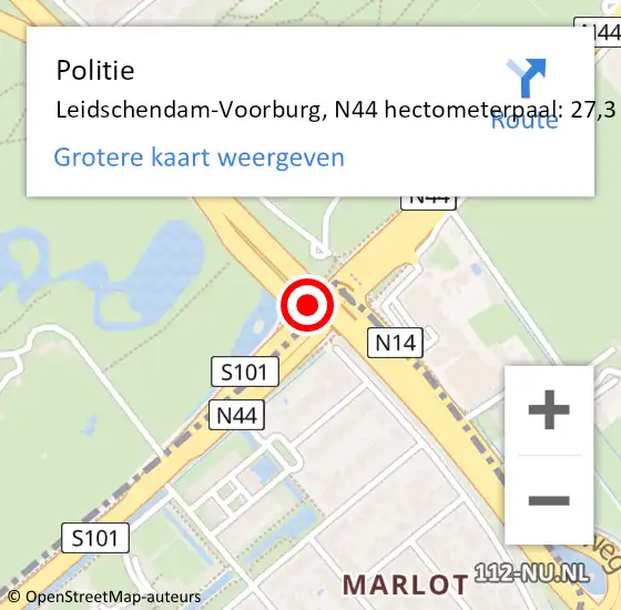 Locatie op kaart van de 112 melding: Politie Leidschendam-Voorburg, N44 hectometerpaal: 27,3 op 27 september 2023 17:33