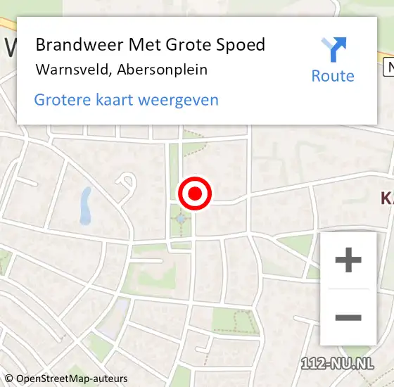 Locatie op kaart van de 112 melding: Brandweer Met Grote Spoed Naar Warnsveld, Abersonplein op 27 september 2023 17:52