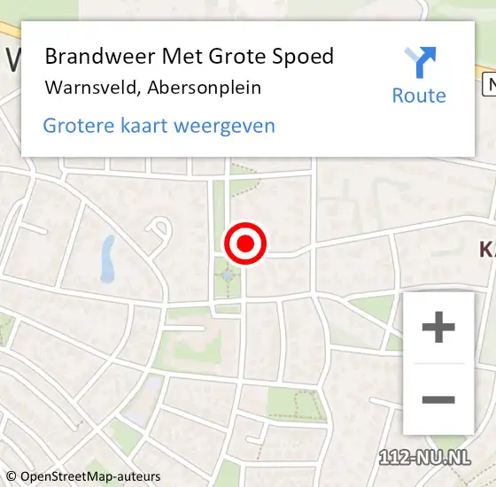 Locatie op kaart van de 112 melding: Brandweer Met Grote Spoed Naar Warnsveld, Abersonplein op 27 september 2023 17:53