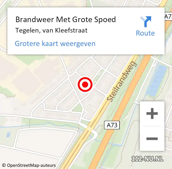 Locatie op kaart van de 112 melding: Brandweer Met Grote Spoed Naar Tegelen, van Kleefstraat op 27 september 2023 18:11