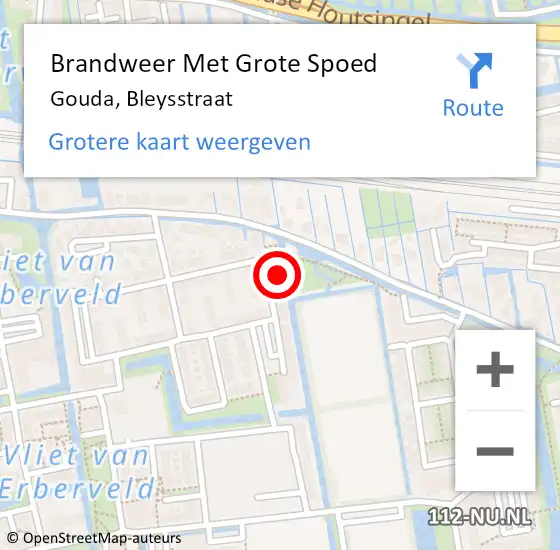 Locatie op kaart van de 112 melding: Brandweer Met Grote Spoed Naar Gouda, Bleysstraat op 27 september 2023 18:16