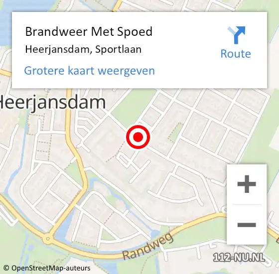 Locatie op kaart van de 112 melding: Brandweer Met Spoed Naar Heerjansdam, Sportlaan op 27 september 2023 18:55