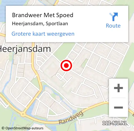 Locatie op kaart van de 112 melding: Brandweer Met Spoed Naar Heerjansdam, Sportlaan op 27 september 2023 19:02