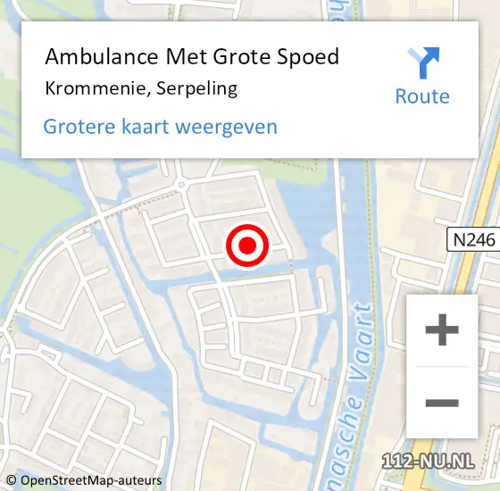Locatie op kaart van de 112 melding: Ambulance Met Grote Spoed Naar Krommenie, Serpeling op 27 september 2023 19:03