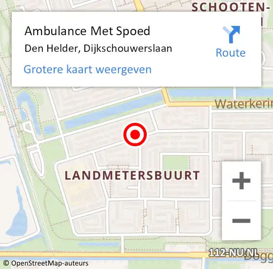 Locatie op kaart van de 112 melding: Ambulance Met Spoed Naar Den Helder, Dijkschouwerslaan op 27 september 2023 19:07