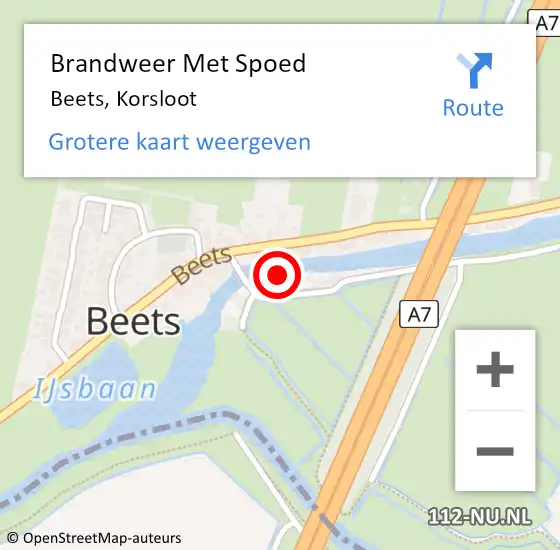 Locatie op kaart van de 112 melding: Brandweer Met Spoed Naar Beets, Korsloot op 27 september 2023 19:38