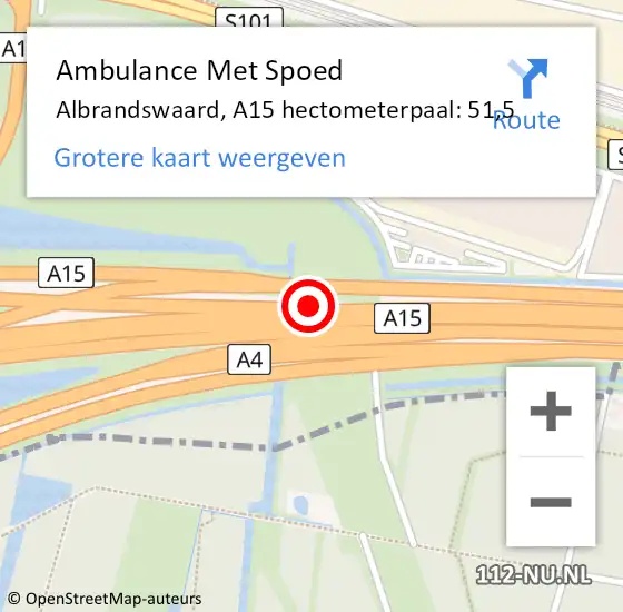 Locatie op kaart van de 112 melding: Ambulance Met Spoed Naar Albrandswaard, A15 hectometerpaal: 51,5 op 27 september 2023 20:03