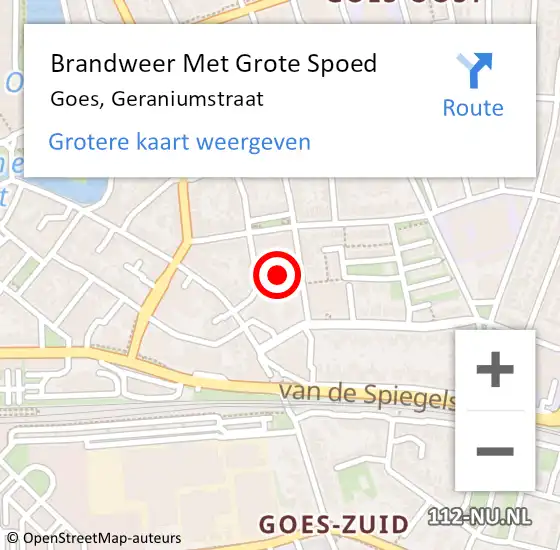 Locatie op kaart van de 112 melding: Brandweer Met Grote Spoed Naar Goes, Geraniumstraat op 27 september 2023 20:11