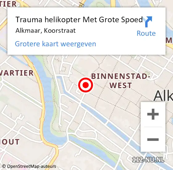 Locatie op kaart van de 112 melding: Trauma helikopter Met Grote Spoed Naar Alkmaar, Koorstraat op 27 september 2023 20:40