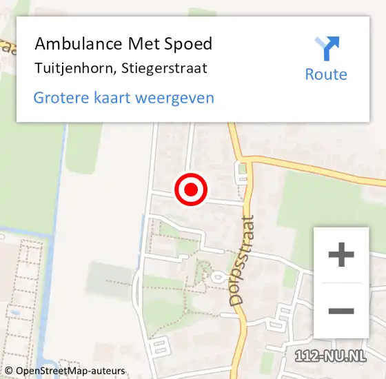 Locatie op kaart van de 112 melding: Ambulance Met Spoed Naar Tuitjenhorn, Stiegerstraat op 27 september 2023 20:47