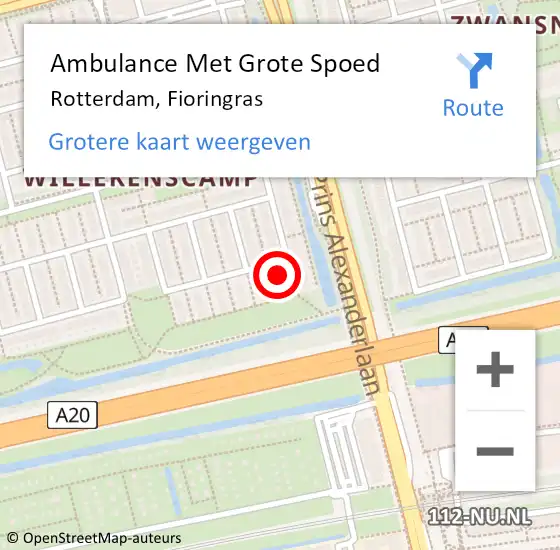Locatie op kaart van de 112 melding: Ambulance Met Grote Spoed Naar Rotterdam, Fioringras op 27 september 2023 21:32