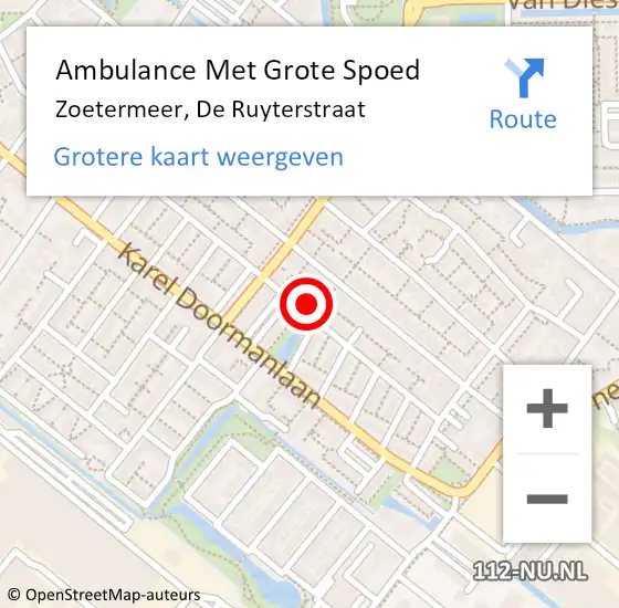 Locatie op kaart van de 112 melding: Ambulance Met Grote Spoed Naar Zoetermeer, De Ruyterstraat op 27 september 2023 21:49