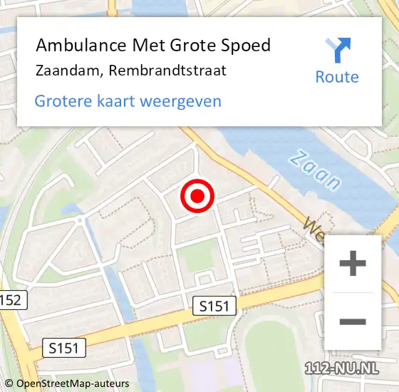 Locatie op kaart van de 112 melding: Ambulance Met Grote Spoed Naar Zaandam, Rembrandtstraat op 27 september 2023 21:59