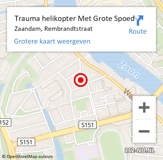 Locatie op kaart van de 112 melding: Trauma helikopter Met Grote Spoed Naar Zaandam, Rembrandtstraat op 27 september 2023 21:59