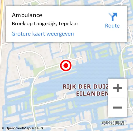 Locatie op kaart van de 112 melding: Ambulance Broek op Langedijk, Lepelaar op 27 september 2023 22:03