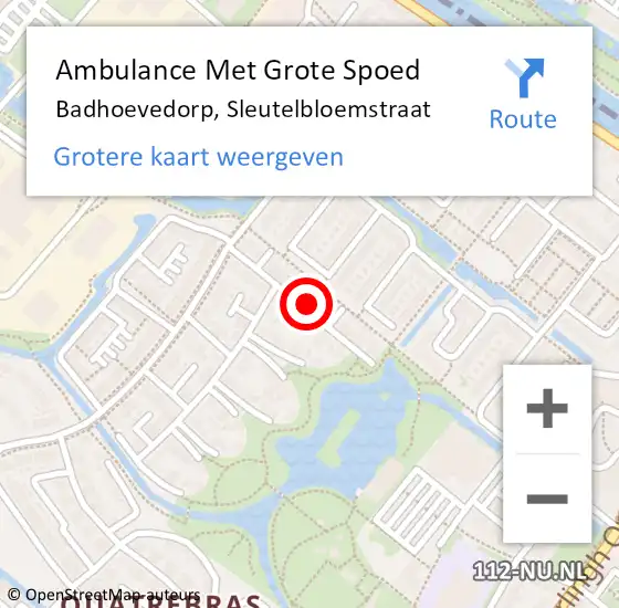 Locatie op kaart van de 112 melding: Ambulance Met Grote Spoed Naar Badhoevedorp, Sleutelbloemstraat op 27 september 2023 22:05