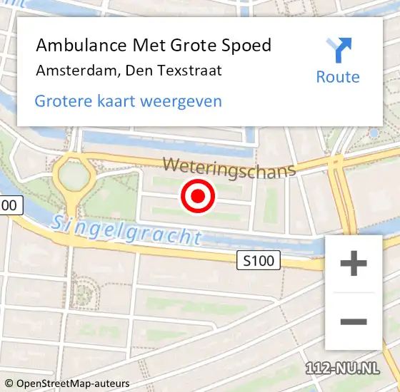 Locatie op kaart van de 112 melding: Ambulance Met Grote Spoed Naar Amsterdam, Den Texstraat op 27 september 2023 22:26