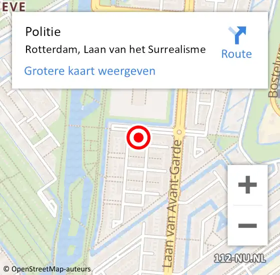 Locatie op kaart van de 112 melding: Politie Rotterdam, Laan van het Surrealisme op 27 september 2023 22:31